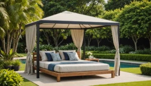 lit de jardin avec toit résistant aux intempéries