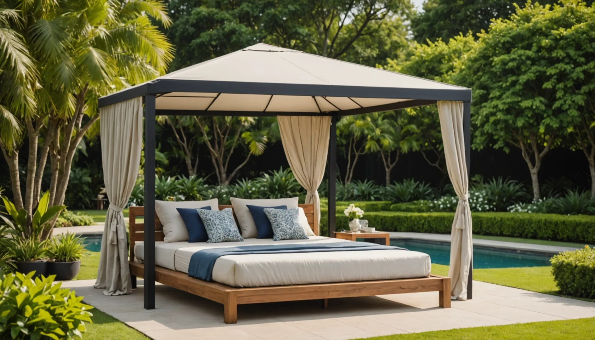 lit de jardin avec toit résistant aux intempéries